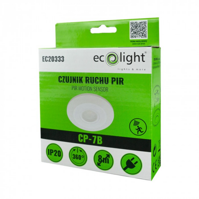 Czujnik ruchu PIR CP-7B IP20 8m biały EC20333 ECOLIGHT