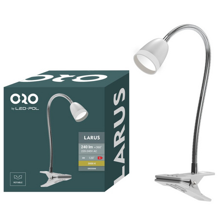 Lampka biurkowa LED 3W 240lm KLIPS LARUS BIAŁA LED-POL