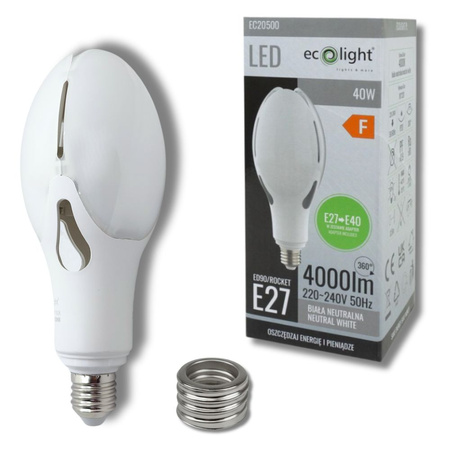 Żarówka uliczna LED E27->E40 40W 4000K 4000lm EC20500 ECOLIGHT