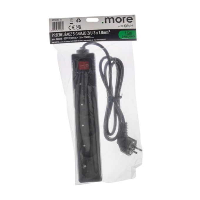 Przedłużacz 5GN 1.5m Z/U+W czarny M20580 ECOLIGHT
