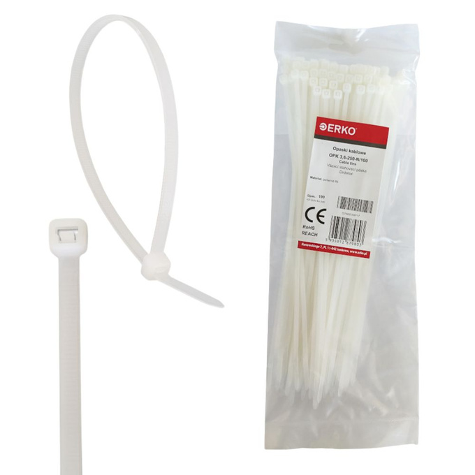Opaska kablowa zaciskowa 3,6x250 naturalna ERKO
