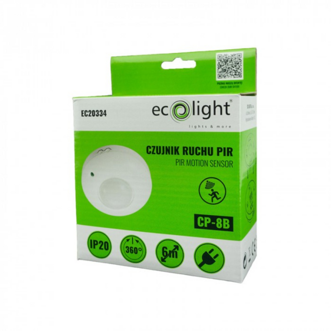 Czujnik ruchu PIR CP-8B IP20 6m biały EC20334 ECOLIGHT