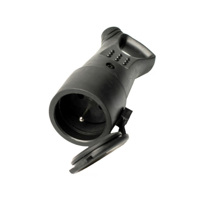 Gniazdo gumowe z klapką i uchwytem czarne 16A IP44 E602226 INQ