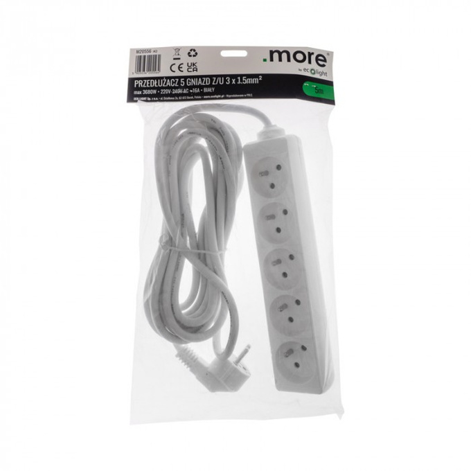 Przedłużacz 5GN 5M ZU biały M20556 ECOLIGHT