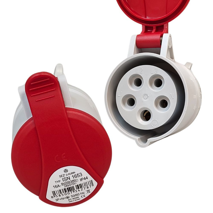 Gniazdo siłowe z klapką przenośne 16A 5P IP44 ISN 1653 SEZ
