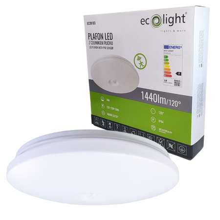 Plafon LED 18W 4000K 1440lm IP44 czujnik ruchu EC20103 Ecolight