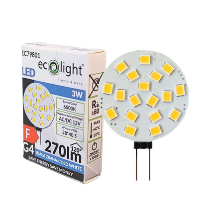 Żarówka LED 12V G4 3W 6500K 270lm kolista EC79801 ECOLIGHT