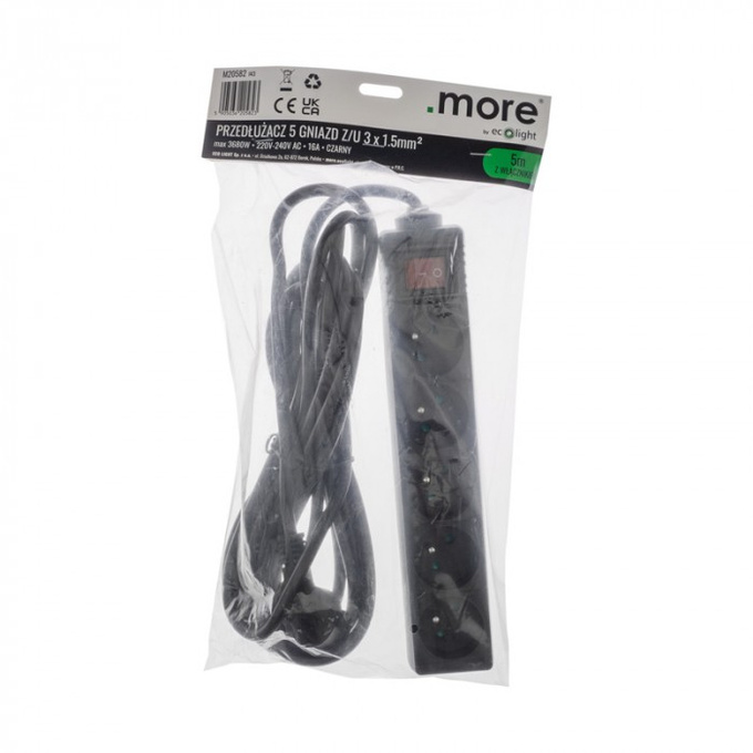Przedłużacz 5GN 5M ZU+W czarny M20582 MORE ECOLIGHT