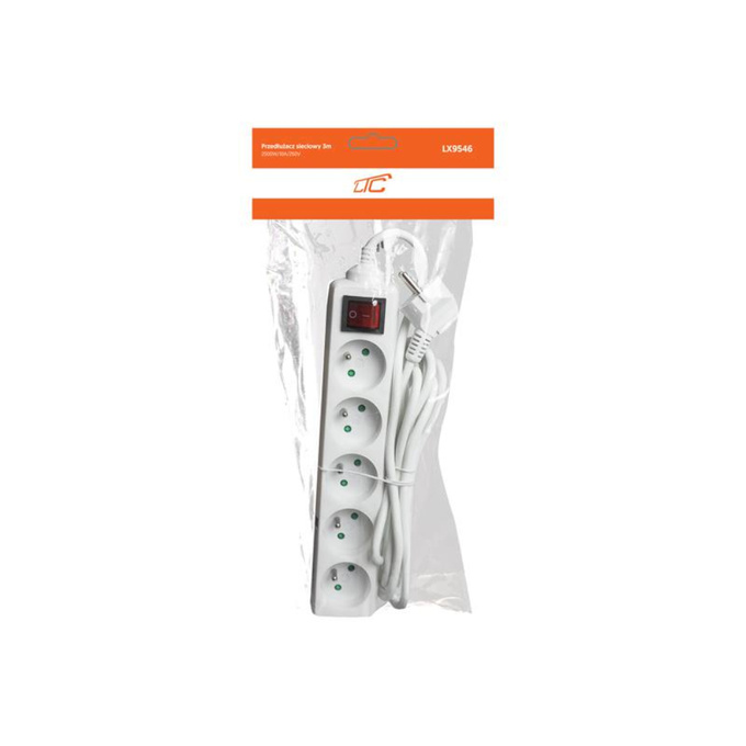 Przedłużacz 5 gniazd 3m z włącznikiem biały LX9546 Lamex