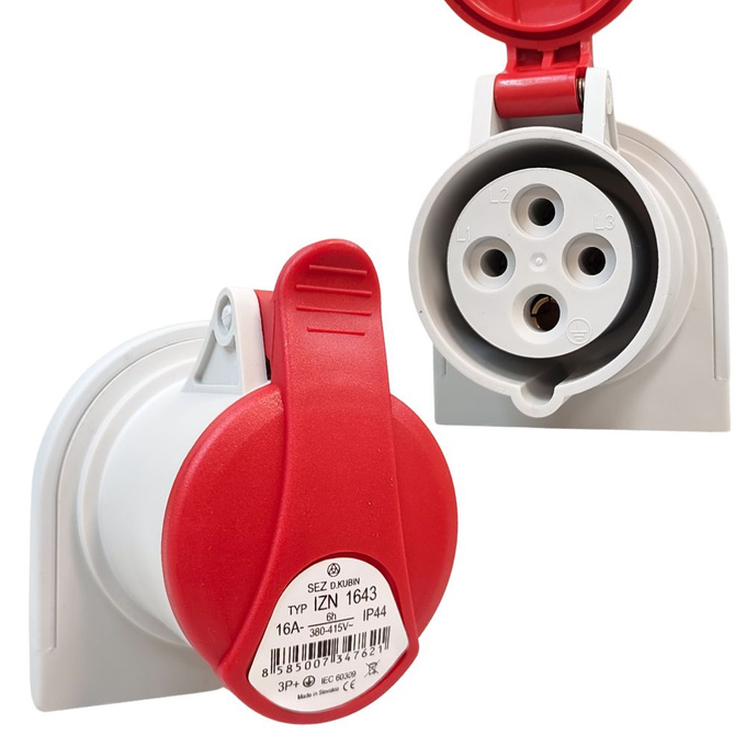 Gniazdo siłowe z klapką stałe 16A 4P IP44 IZN 1643 SEZ