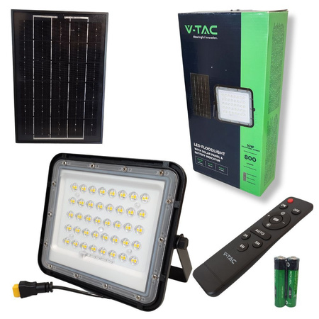 Naświetlacz LED 4000K 800lm + panel solarny 10W + pilot czarny IP65 7824 V-TAC