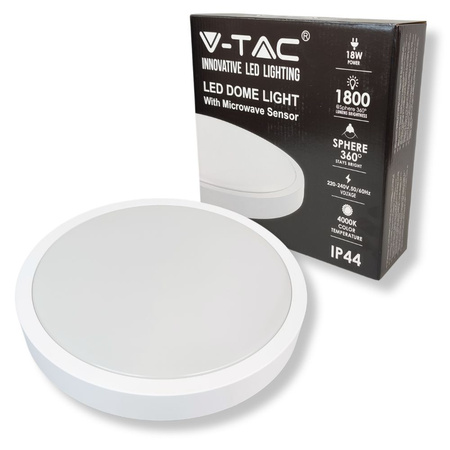 Plafon LED 18W 4000K+czujnik ruchu 1800lm IP44 okrągły biały 7660 V-TAC