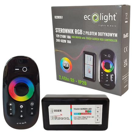 Sterownik + pilot LED RGB 12-24V 18A 216W EC20351 ECOLIGHT