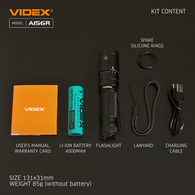 Latarka ręczna LED 20W 1700lm IP68 USB-C A156R Videx