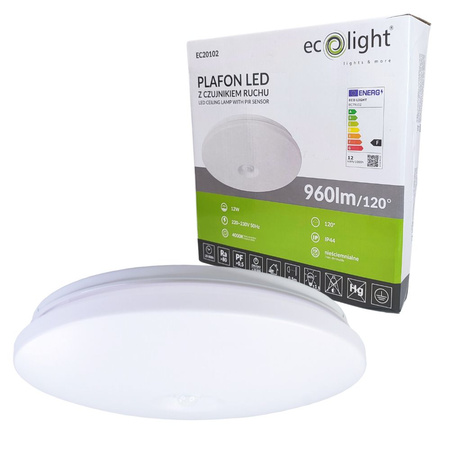 Plafon LED 12W 4000K 960lm IP44 czujnik ruchu EC20102 Ecolight