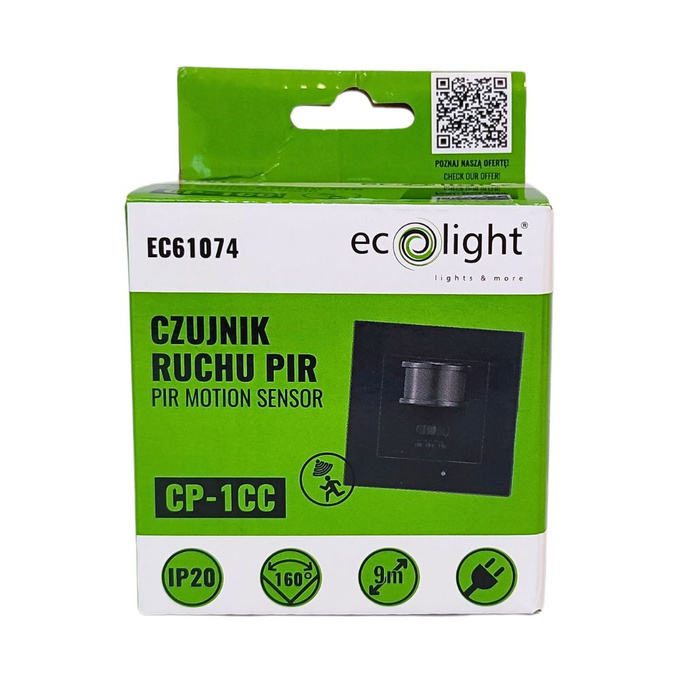 Czujnik ruchu PIR CP-1CC IP20 9M czarny EC61074 ECOLIGHT
