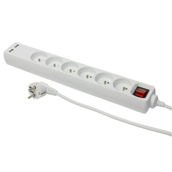 Przedłużacz z włącznikiem 6-gniazd 5m Z/U biały 10A 2xUSB W-98169 PLASTROL