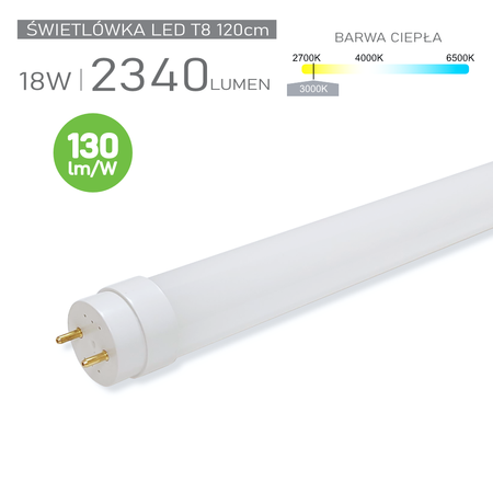 Tuba świetlówka LED T8 18W 3000K 2340lm 120cm Qlasic