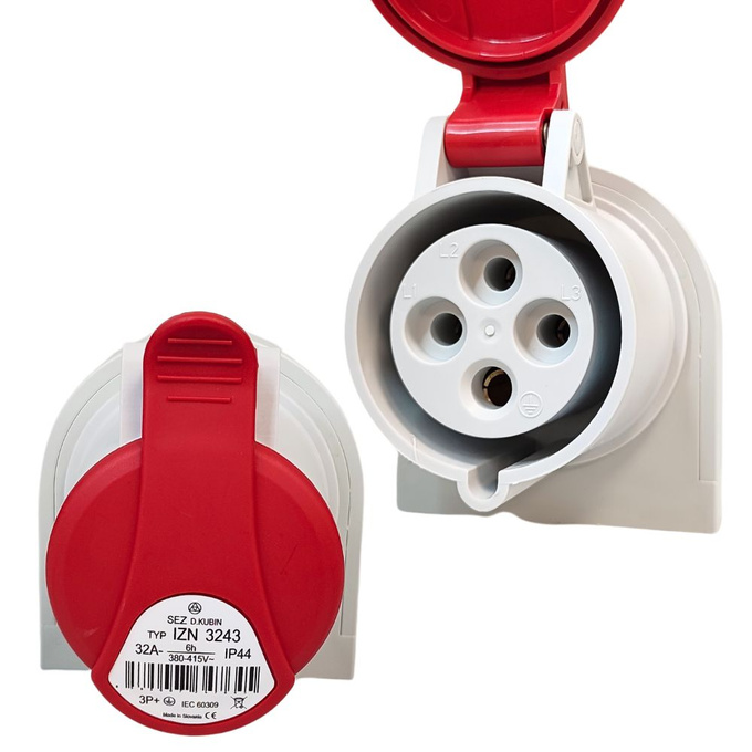 Gniazdo siłowe z klapką stałe 32A 4P IP44 IZN 3243 SEZ