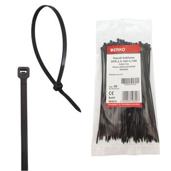 Opaska kablowa zaciskowa 2,5x160 czarna ERKO