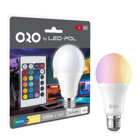 Żarówka LED GLS E27 6.5W 520lm RGBW+PILOT RGB