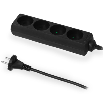 Przedłużacz 4-gniazda 1,5m 10A B/U czarny W-98179 PLASTROL