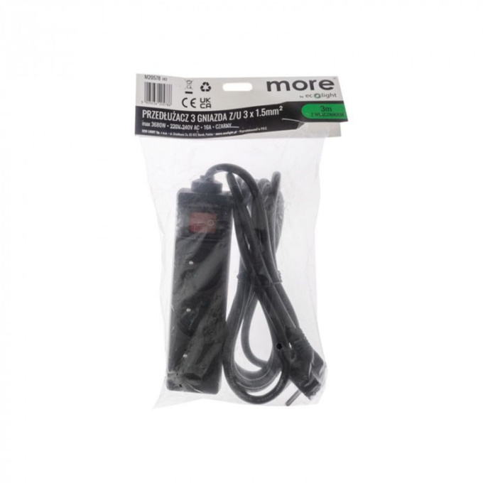Przedłużacz 3GN 3M ZU+W czarny M20578 ECOLIGHT