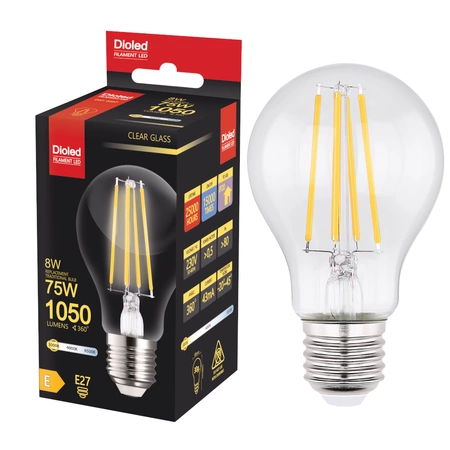 Żarówka LED A60 E27 8W 3000K 1050lm filament DIO-0207 DIOLED