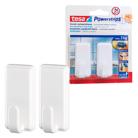 Haczyk samoprzylepny POWERSTRIPS 2kg 2szt biały prostokątny TESA