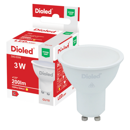 Żarówka LED GU10 3W 3000K 200lm DIO-0399 DIOLED