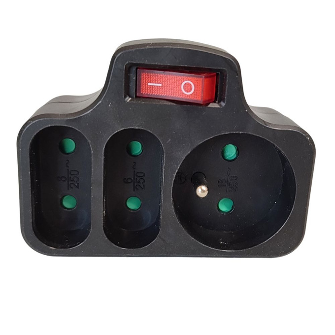 Rozgałęźnik z włącznikiem 2P+Z + 2x 2P czarny LX9505 LAMEX