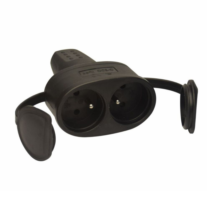 Rozgałęźnik podwójny z klapką i zawieszką czarny 16A IP44 E602224 INQ