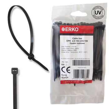 Opaska kablowa zaciskowa 2,5x100 czarna UV ERKO