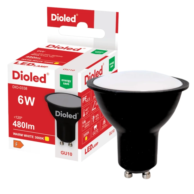 Żarówka LED GU10 6W 3000K 480lm czarna DIO-0338 DIOLED