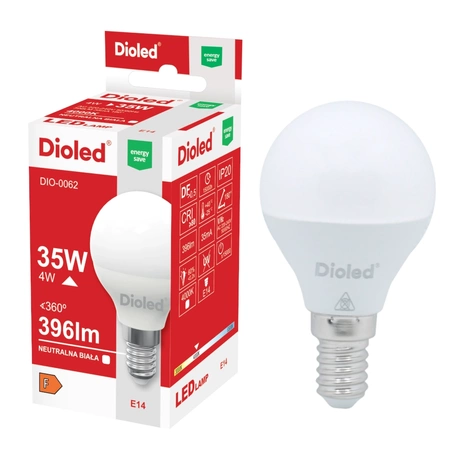 Żarówka LED kulka E14 4W 4000K 396lm DIO-0062 Dioled