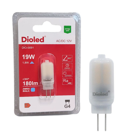 Żarówka LED 12V G4 1,8W 6500K 180lm DIO-0091 Dioled