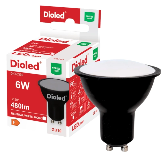 Żarówka LED GU10 6W 4000K 480lm czarna DIO-0339 DIOLED