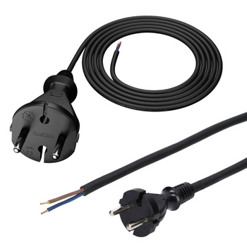 Przewód przyłączeniowy gumowy z wtyczką prostą 2x1 IP20 2m czarny  W-97187 PLASTROL