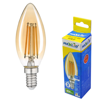 Żarówka świeczka LED filament 4W E14 400lm 2500K  MAXLED