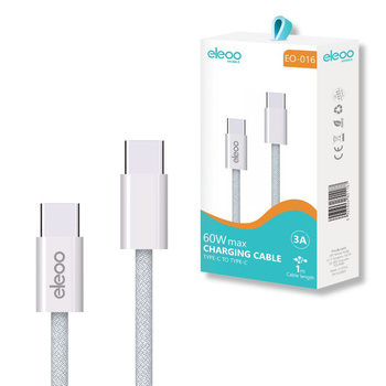 Kabel w oplocie USB-C do USB-C 3A 60W 1m BIAŁY EO-016 eleoo