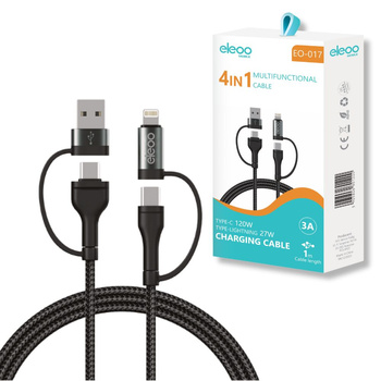 Kabel USB-A/USB-C do USB-C/Lightning 3A 1m CZARNY EO-017 eleoo