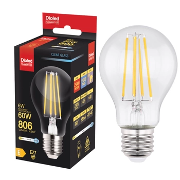 Żarówka LED A60 E27 6W 6500K 806lm filament DIO-0206 DIOLED