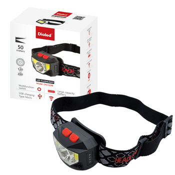 Latarka czołowa LED akumulatorowa 200lm USB czujnik ruchu + RED DIO-0298 DIOLED