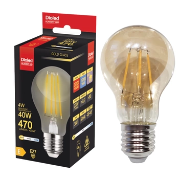 Żarówka LED A60 E27 4W 3000K 470lm filament GOLD DIO-0203 DIOLED