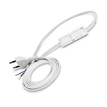 Przewód przyłączeniowy gumowy z wtyczką płaską+włącznik 2x0.5 1.9M biały PLASTROL