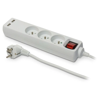 Przedłużacz z włącznikiem 3-gniazda 1,5m Z/U biały 10A 2xUSB W-98164 PLASTROL